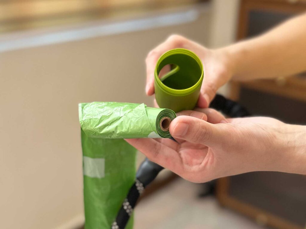 A roll of biodegradable dog poop bags