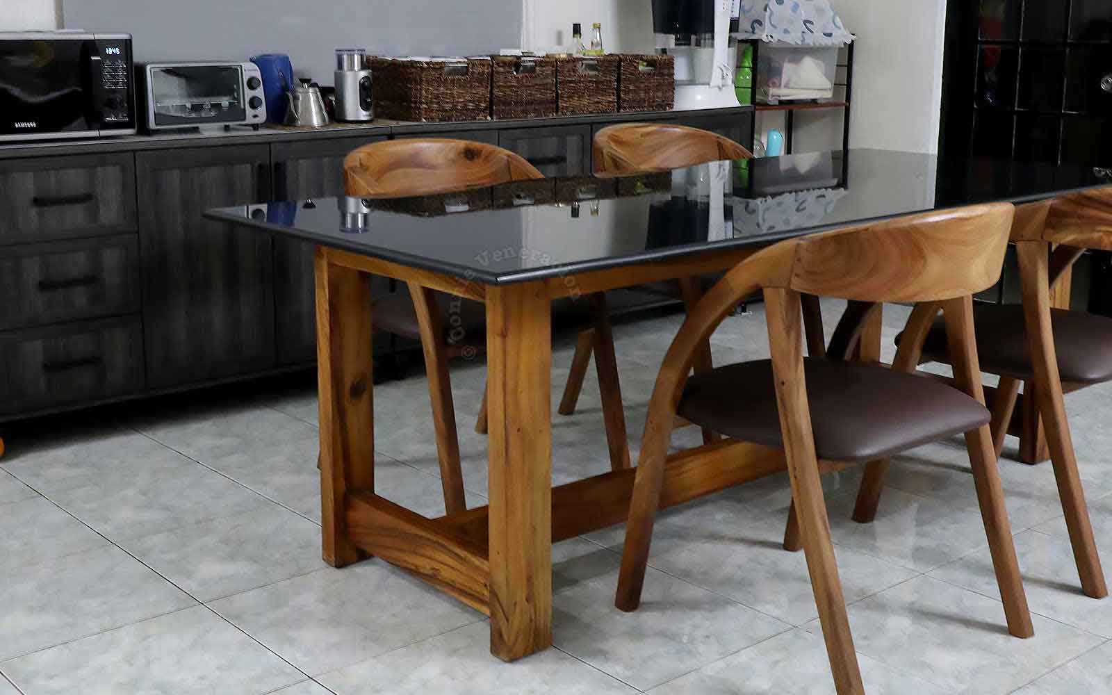 Solid wood dining table frame and legs with granite top
