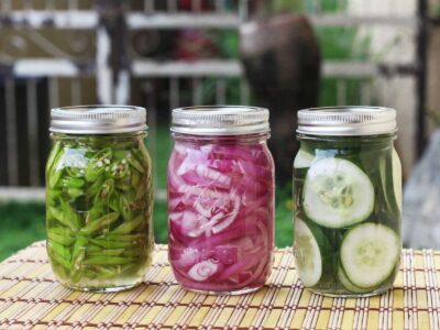 Pickled vegetables in Mason jars