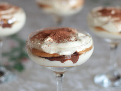 Tiramisu-inspired no-bake cheese and chocolate dessert made with Marie biscuits
