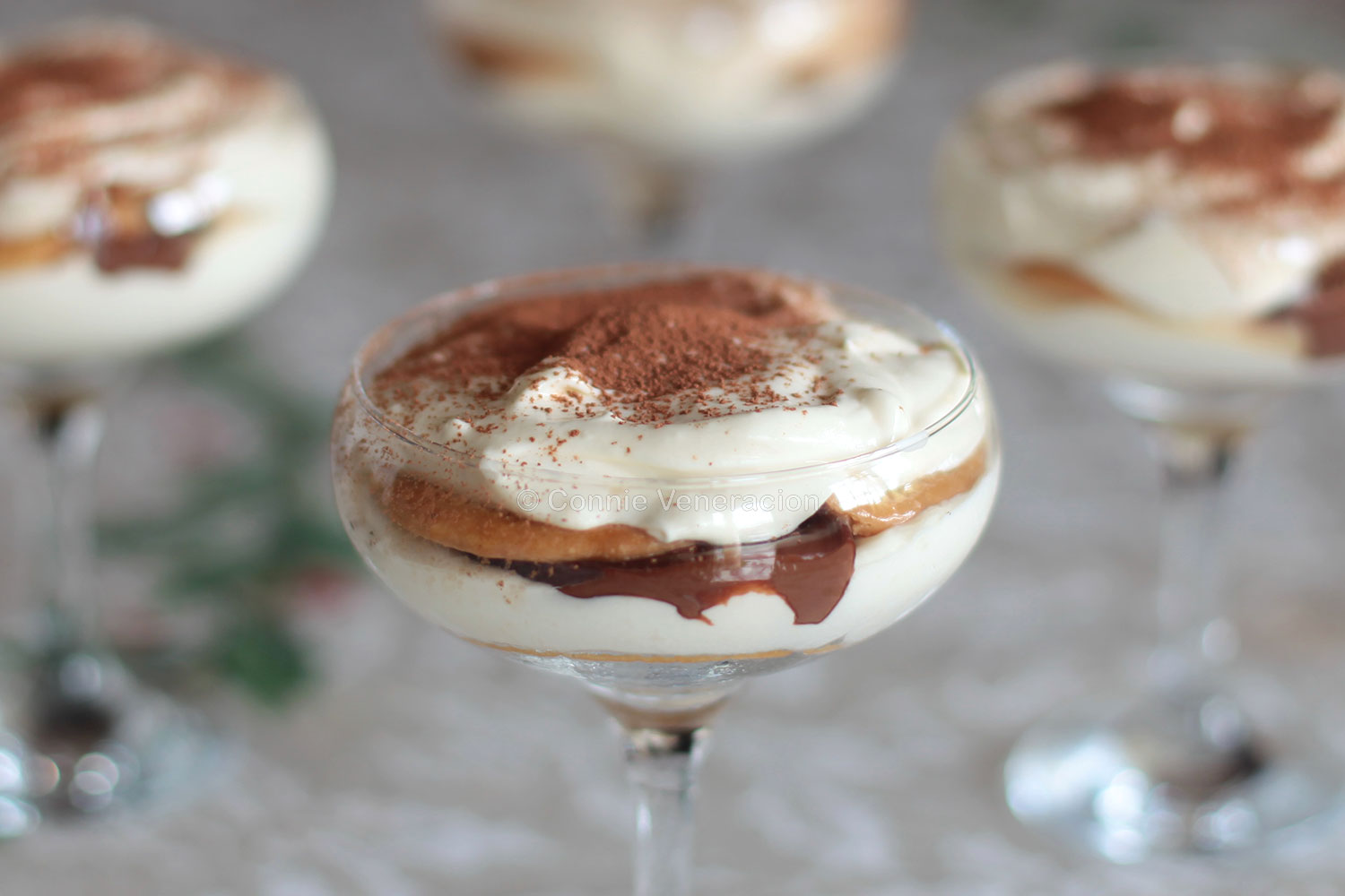 Tiramisu-inspired no-bake cheese and chocolate dessert made with Marie biscuits